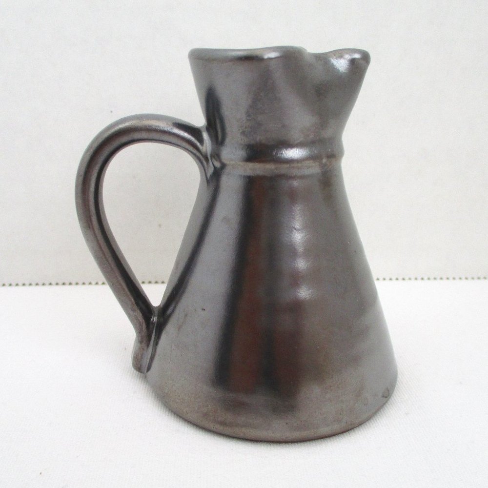 Prinknash Redware Pottery Small Pitcher 2-7/8" Pewter Glaze VTG, Made in England